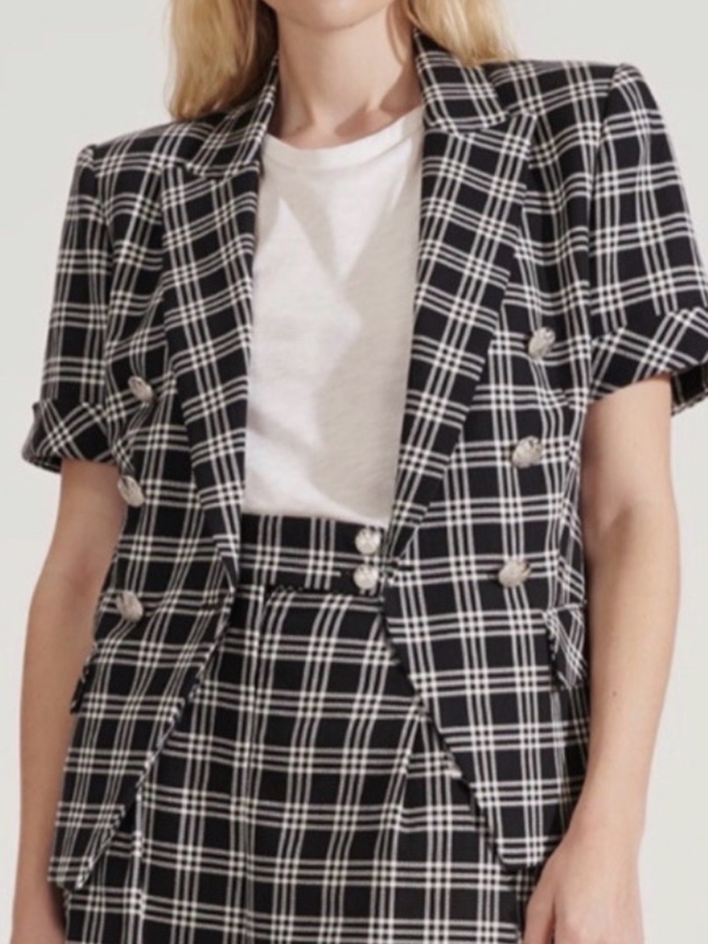 Veronica Beard Black White Plaid Short Sleeve Jenny Dickey Jacket